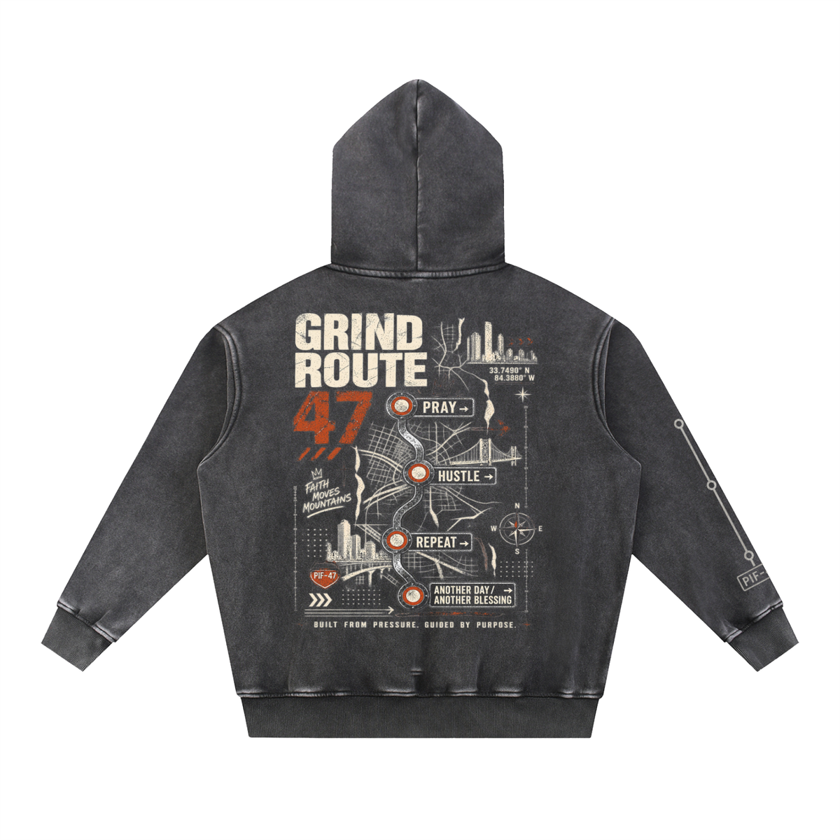Grind Route 47  Snow Wash Fleece Oversize Hoodie